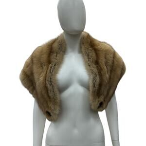 Vintage Sable Shawl with Velvet Faux Buttons and Silk Lining in Tan